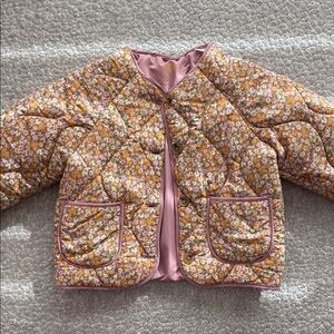 Zara Kids Floral Puffer Jacket - Pink and Orange